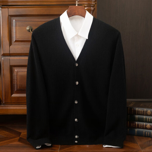 Pierre cardin spring and autumn new cashmere knitted cardigan men's V-neck solid color thin sweater youth loose cardigan large size jacket gray L