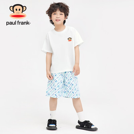Big Mund Monkey (Paul Frank) Kinder mit kurzem Ärmeln T-Shirt 2025 Loose und Komfortable Baumwolle mit mittlerer Kinder-Kinder-Top 02ab White 130