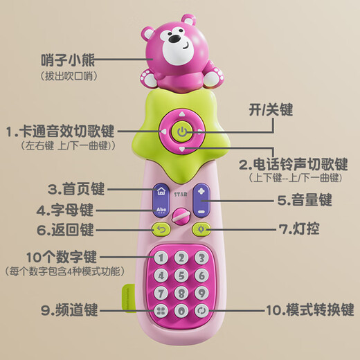 迪漫奇仿真遥控器宝宝启蒙手机电话婴幼儿童早教音乐男女孩生日礼物粉
