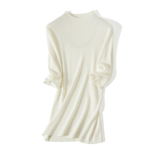 Primavera NUEVA 2025 Camisa de jarra redonda de cuello redondo de moda para la camisa base de punto delgado de la mujer Camisa de la base de punto de punto Slim Media manga interna 11150 Modelo delgado Tamaño igual