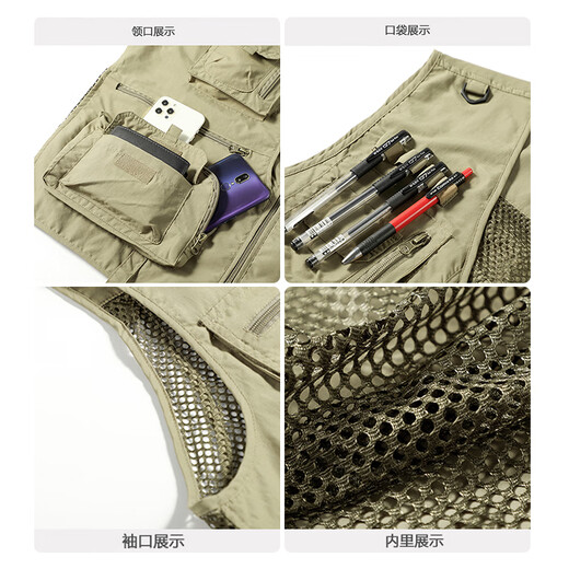 
JEEP SPIRIT Jeep Workwear Vest Men's Spring and Summer Fishing Vest Photography Multi-Pocket Jacket Men's Black M