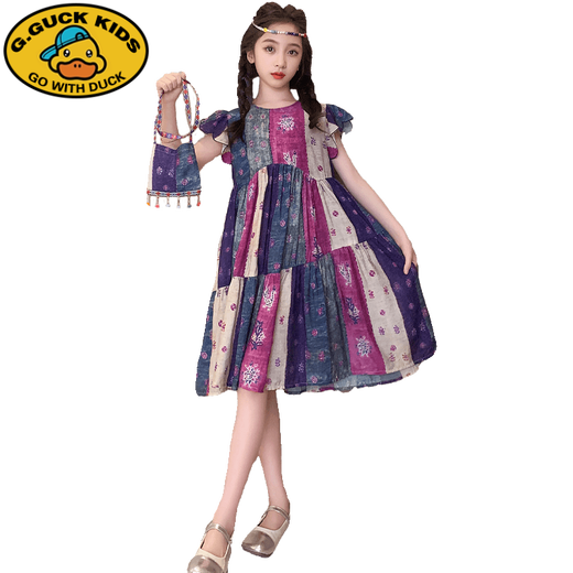 G.Duckkids Vestido para niñas Princesa Vestido de princesa de verano Falda de verano Summer Summer Cloting Summer Clothing 2025 New Children's Clothing SX3271 Manga de pétal