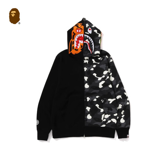 BAPE Men's 25th Autumn and Winter Luminous Camouflage Spliced Tiger Shark Hooded Sweatshirt Jacket Cardigan 009151P White WHX M One Size