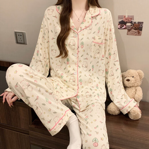 Antártico Gentle Girl Girl's Heart Cardigan Pajamas se puede usar afuera en la primavera Nuevo ropa de tela arrugada de ropa de manga larga KK3523# M 170 [sugerido 80-100Jin [Jin iguala 0.5 kg]]]