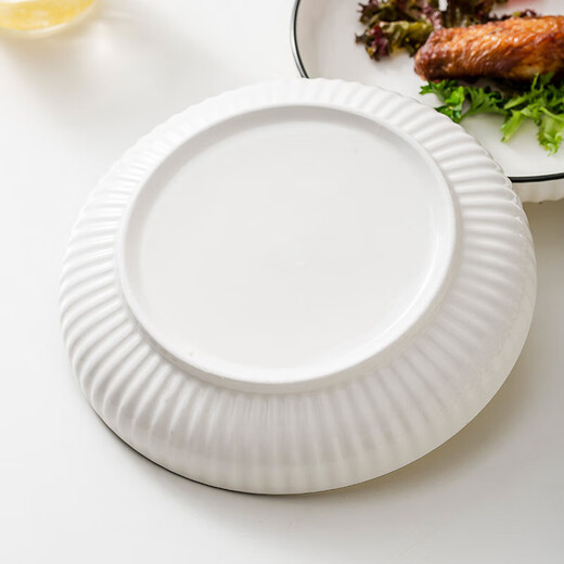 Yamada vertical pattern series household beautiful ceramic tableware rice bowl dish plate ceramic tableware set American vertical pattern 8-piece set (2 bowls, 2 plates, 2 chopsticks, 2 spoons)