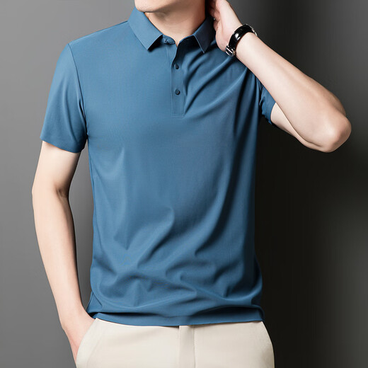 Slim Bird Summer Fashion New Herren Revers Short Sleeve T-Shirt Casual Business Atmungsaktives Polo-Shirt 12358 Haze Blue XL