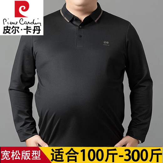 Pier Cardinte large size men's long-sleeved T-shirt middle-aged and elderly daddy suit spring and autumn style slim and fat plus larger loose POLO shirt top F9928 black 4XL 190 suggestions 190-210Jin [Jin equals 0.5 kg]