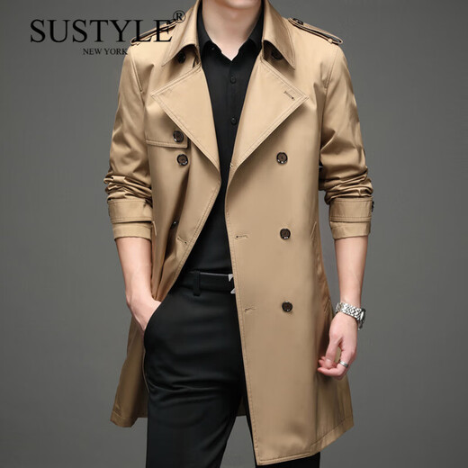 SUSTYLE luxury high-end brand high-end 2025 autumn new men's coat lapel for young and middle-aged people medium and long solid color windbreaker black M 170