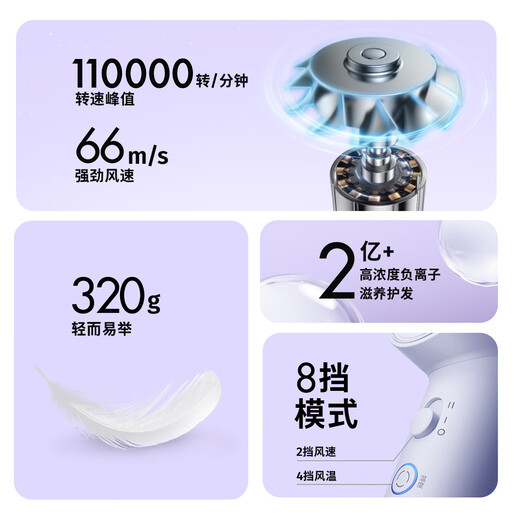 Feike Borui high-speed hair dryer negative ion hair dryer home student dormitory high power does not hurt hair portable hair dryer birthday gift for women PH1653 purple