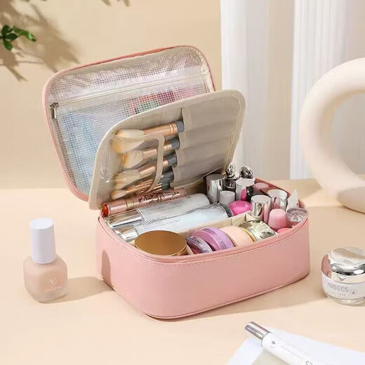 High-looking storage bag with large capacity and multi-layered area to store toiletries, high-end new style PU leather waterproof cosmetic bag 1 piece white PU leather waterproof cosmetic bag