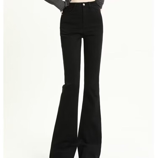 Jeans micro-flareaux noirs pour femmes 2025 Pantalage à la fourrure mince de printemps et d'automne