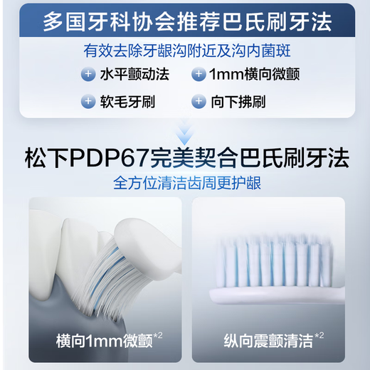 Panasonic electric toothbrush imported dual motor horizontal and vertical vibration suspension charging gum protection clear seam for adult couples to give men and women birthday Christmas gifts PDP67 powder national subsidy