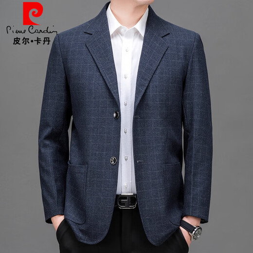 Pierre Cardin plaid suit men's high-end single suit top 2025 autumn new business casual suit jacket for men 37 Navy L 175 121-140Jin Jin equals 0.5 kg