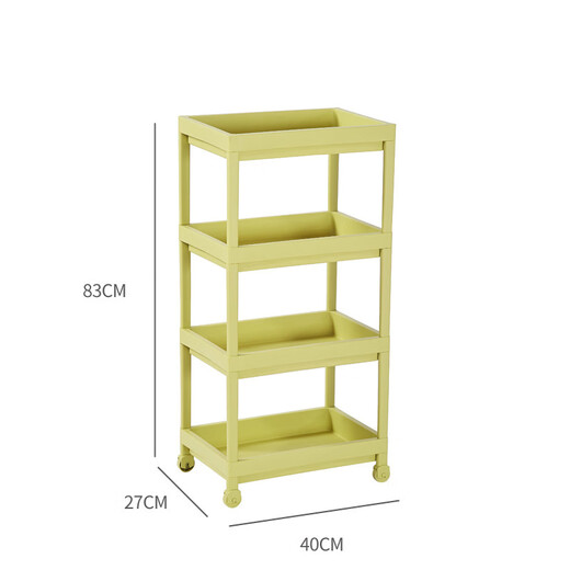 Enshousu full plastic PP material multi-functional storage rack bedroom living room kitchen wheeled storage rack yellow two-layer 9227
