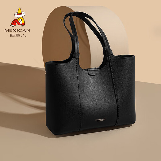 Scarecrow Bag Women's New Genuine Leather Large Capacity Work Commuter Shoulder Bag Black Cowhide Handbag Tote Bag Bee White