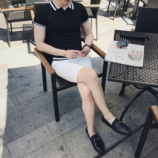 LA海澜之家同款2025夏季polo衫男短袖t恤翻领潮流保罗修身韩版针织 9758蓝色 M