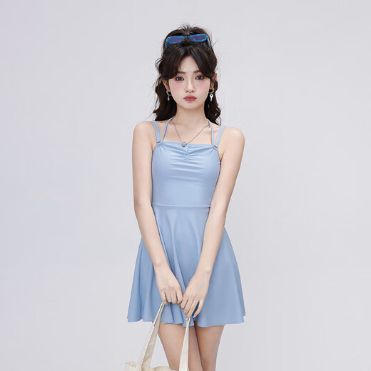 Bai Qixin women's swimsuit one-piece blouse three-piece set covers belly, arms, slimming and small breasts, Korean ins style hot spring blue swim skirt three-piece set, one size fits all (recommended 80-120 Jin Jin is equal to 0.5 kg)