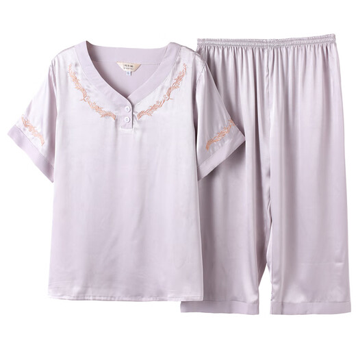 Modale Pyjamas-Damen Mutter Eis Seide Dünne Sommer mittleren Alters und ältere Frauen kurzärmelige Hauskleidung für Frauen an der Sommer 683 Bohnenpaste (sieben Viertelhülle) l [vorgeschlagen 80-100 Jin [Jin gleich 0,5 kg]]]