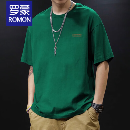 罗蒙（ROMON）重磅新疆棉纯棉夏季美式圆领短袖t恤男款日常宽松休闲潮牌短袖男T 白色-1365短袖-100%纯棉 S 【建议90-115斤】