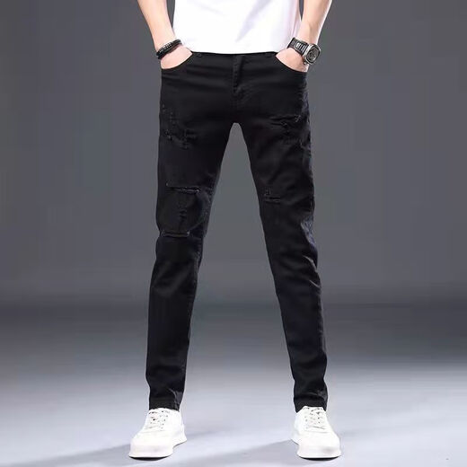 Heyu zerrissen neun Punkte Hosen Männer Kurzweite weiße Jeans Männer trendige elastische schlanke Füße 9 Punkte 2025 Schwarz und Grau 1048 Neun-Punkte-Hosen Qn [hohe Elastizität 27 Größe = Taillenumfang 2 Fuß