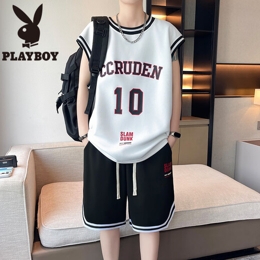 Playboy (playboy) Ice Silk Derying Basketball Suit pour garçons, élèves de lycée, T-shirts, adolescents, maillots de gilet sportif d'été, LBD-TZ6173 Black (Tops + Shorts) L 105 à 115 Jin [Jin est égal à 0,5 kg]