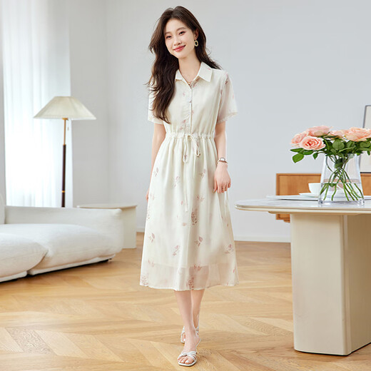 
OLJ light luxury brand dress for women 2025 summer new high-end shirt collar fashionable chiffon skirt picture color XL 115-125Jin[Jin equals 0.5 kg]