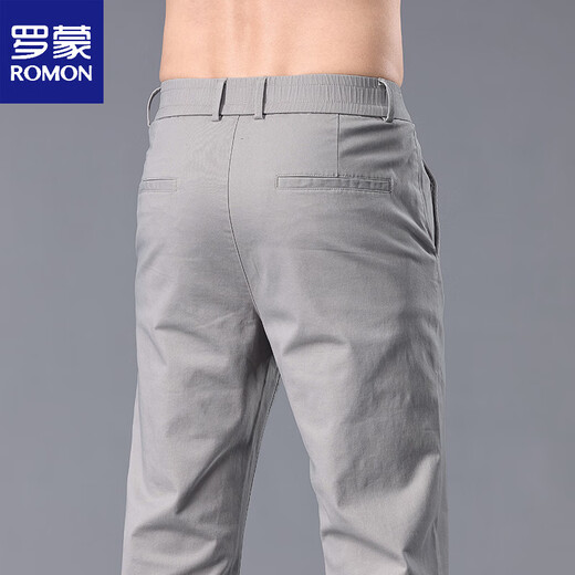 Romon 2025 Neue semi-elastische Taille Casual Hosen für Männer mittlere vielseitige, einfache, glatte elastische Baumwollhosen Frühling und Sommer hellgrau 6621 36