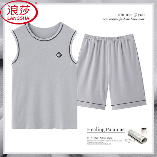 Langsha Pajamas de algodón puro de algodón de mediana edad Summer Summer Vest Shorts sin mangas papá ropa de verano de verano algodón de algodón