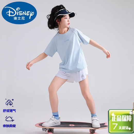 Disney Girls Sports Set Children's 2025 Nouveaux grands enfants d'été Running Tennis Costume Short Shorts de la journée pour enfants Gift Flagship officiel 9889 Coton T blanc + shorts violets [set] 120