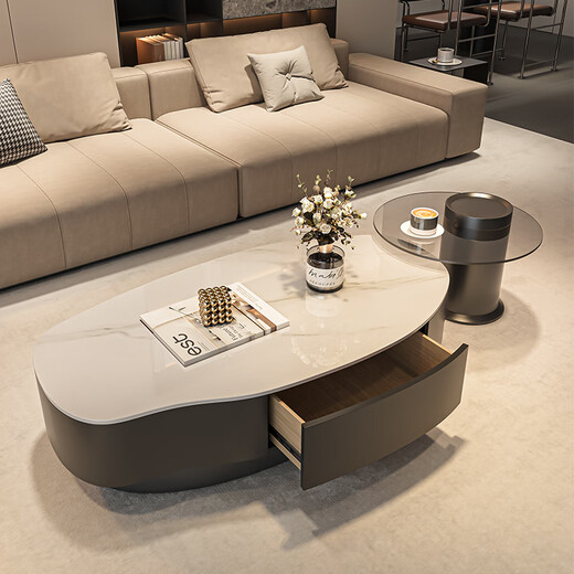 Seaworthy simple coffee table living room special-shaped combination slate coffee table dining table home high-end atmospheric size apartment light luxury tea table white frame white cabinet pure white slate 120