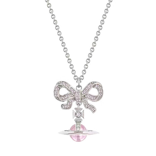 VVIENNE WESTLOCK British Purchasing Agent Western Queen Mother Authentic Saturn Necklace Octavie Diamond Bow Pendant Clavicle Chain Women Silver Pink