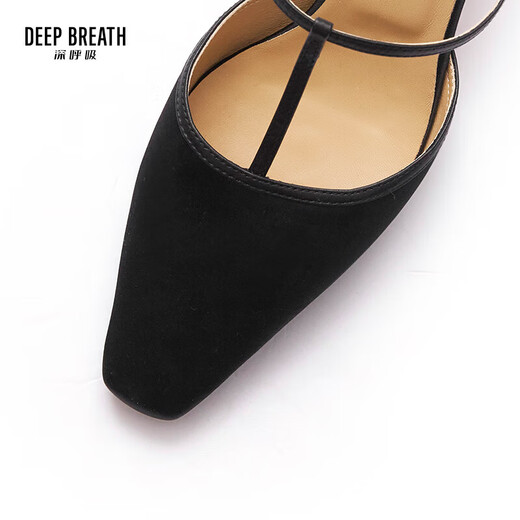 
DEEP BREATH Deep Breath Women's Shoes T-Strip Square Toe Thin Heel Single Shoes High Heel Muller Slippers AX14109 Black 37