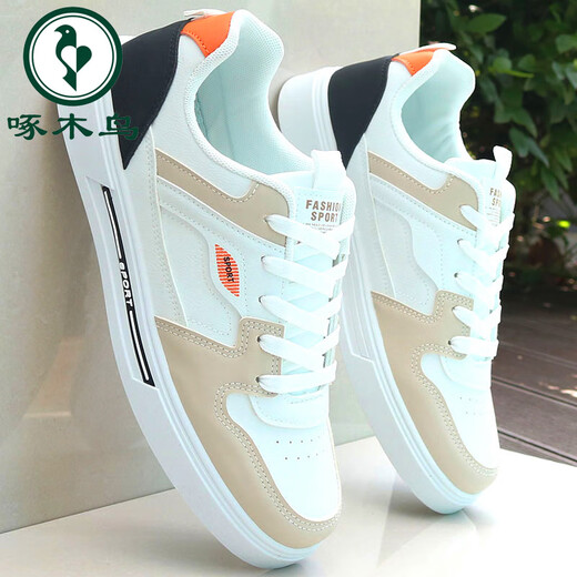 Woodpecker brand men's shoes for spring and autumn 2025 new leather white shoes for men's trendy versatile sports casual shoes 9910 white and gray flagship model 39