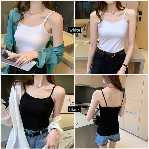 Run Yilan mismo chaleco de suspensivo de algodón puro para mujeres con ropa interior corta nicho de fondo negro sin mangas top verano 3890 blanco m