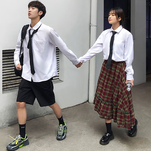 JIOESC白衬衣男学生长袖配西装结婚配领带学院风情侣装商务内衬装毕业装 白色 口袋衬衫【送领带】 XL 【建议110-120斤】