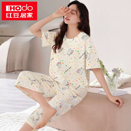 Hongdou (Hodo) summer pajamas for women 2025 new short-sleeved cropped pants suit summer thin model women's cute cartoon home clothing short-sleeved cropped pants-679 M _Suggested 80-100Jin [Jin equals 0.5 kg]