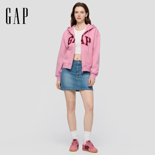Gap Women's 2025 Autumn New Towel Embroidered Logo Fleece Loose Zipper Hooded Sweatshirt Jacket 829621