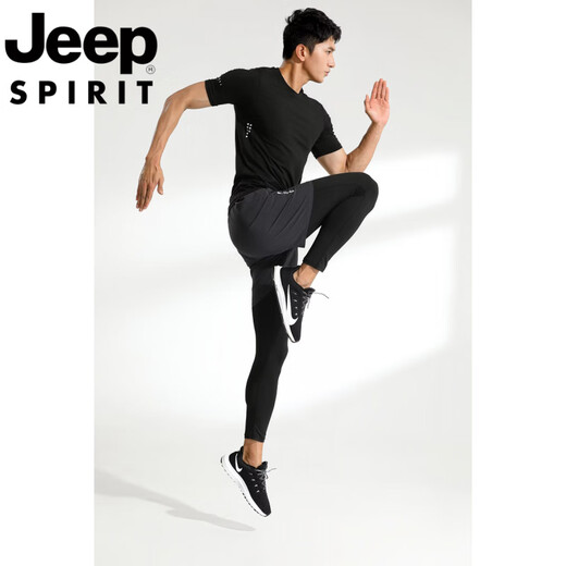 JEEP SPIRIT Jeep Sport Pants Running Pants Men's Fake Two-Piece Outdoor Cropped Pants Base-Finished Elastic Gym Quick Dry Pants 9923 Lake Blue Three-Cropped Pants M 165-170cm