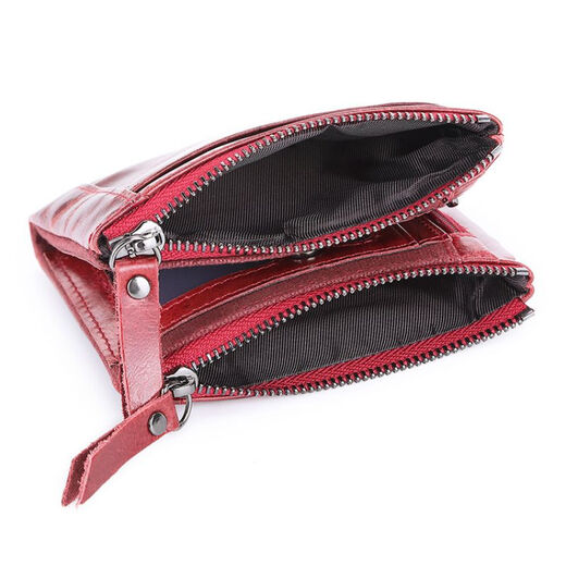 Neue Frauenbrieftasche Freizeit Mode RFID Leder Brieftasche Doppel Reißverschluss Multi-Card Retro Clutch Coin Brieftasche Schwarz