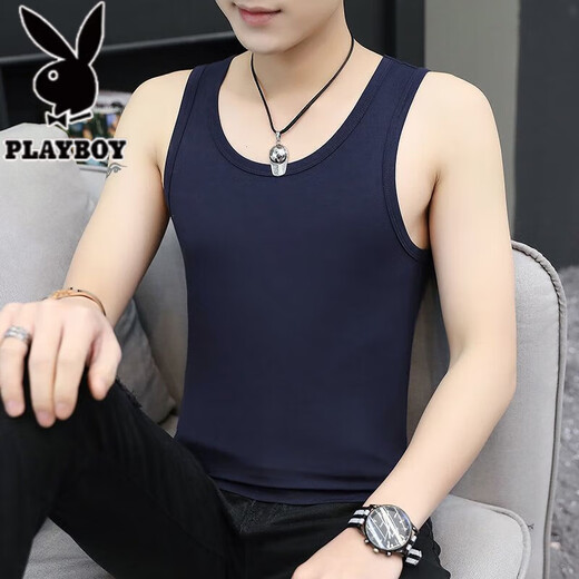 
Playboy (PLAYBOY) high-end ice silk men's vest for summer new fitness sports loose sleeveless T-shirt base quick-drying breathable vest vest 2 pieces black + dark blue summer pattern collection XL recommendation [130-145Jin [Jin equals 0.5 kg]]