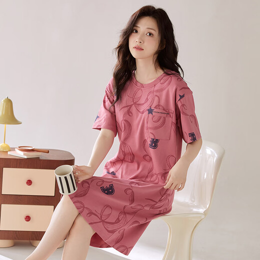 Xia wa.zhi.show pyjamas for women, coton pur coton pur courte de nuit à manches courtes, mignon coule de cou coréen mignon, femmes enceintes de grande taille, coton étudiant x12532 2xl