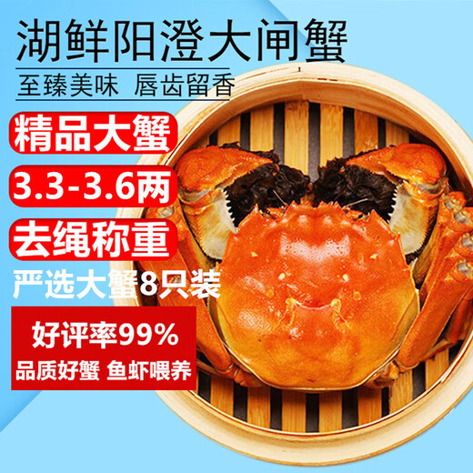 Live crabs Lake fresh Yangcheng hairy crabs whole female 3.3-3.6 pairs 8 pieces with rope feet removed fresh stock fresh aquatic products extra large crab gift seafood gift box
