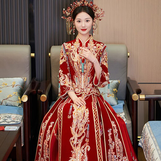 XiUhe Familien offizielles Flaggschiff XiUhe Hochzeit Braut 2025 Neues Hochzeitskleid Drache und Phoenix Hanging Hochzeitskleider Chinesisches Hochzeitskleid Hochzeitskleid N-843 m