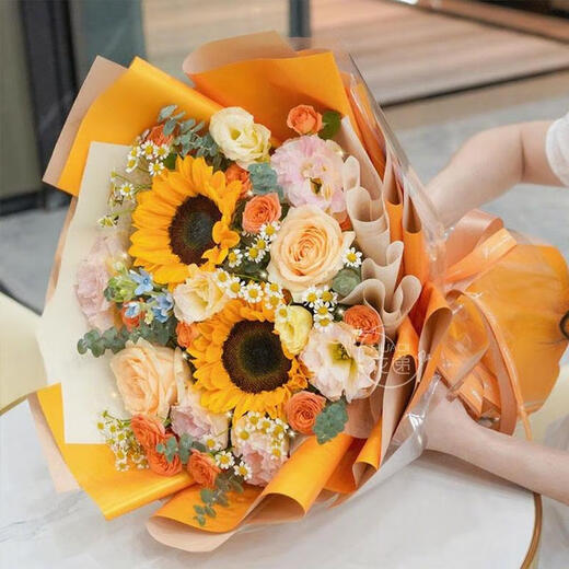 Baihuaguan Flower Express Sunflower Rose Bouquet Flowers Birthday Gifts Girlfriend Teacher Elders Same-day Delivery in the City Golden Warm Sun|JD625