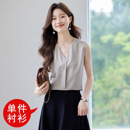 烟浔白色短袖衬衫女2025夏季新款设计感小众减龄衬衣法式休闲百搭上衣 单件9889杏色衬衫 M 适合95-105斤