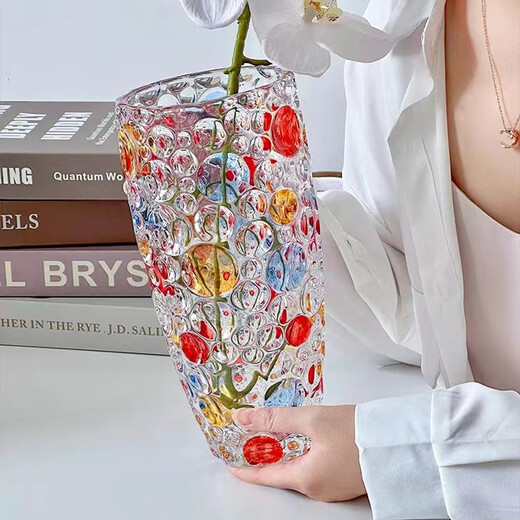 Mu Dingding hand-painted colored crystal glass art vase home living room decoration high-end birthday gift
