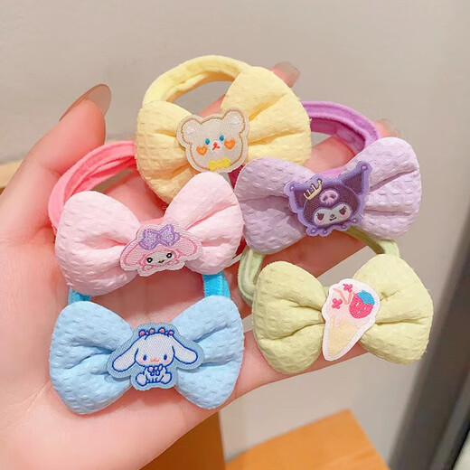 Manfu language cute cartoon children's hair tie bow headband baby ponytail ball head does not hurt the hair rubber band women's hair accessories children's bow kulomi 2 pieces