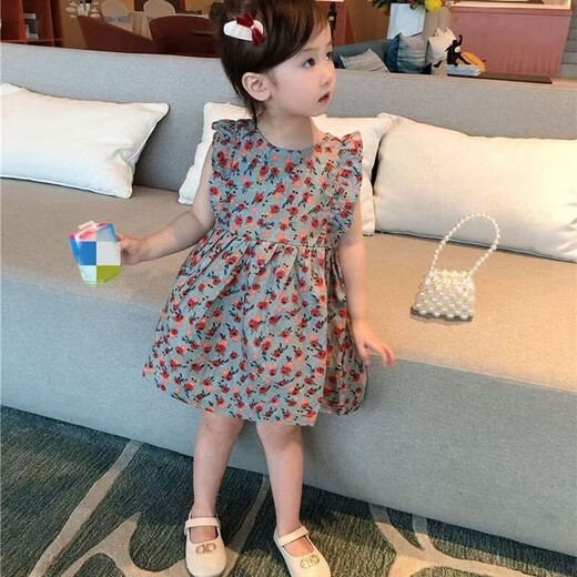 Girls 2025 summer floral princess dress summer simple style children's dress children's flower strap skirt flower strap skirt 130 (recommended height 115-125cm)