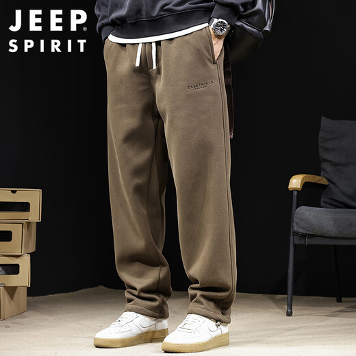 JEEP SPIRIT Jeep Casual Pants Men's Autumn and Winter Korean Style Straight Sports Pants Men's Large Size Sweatpants Black XL