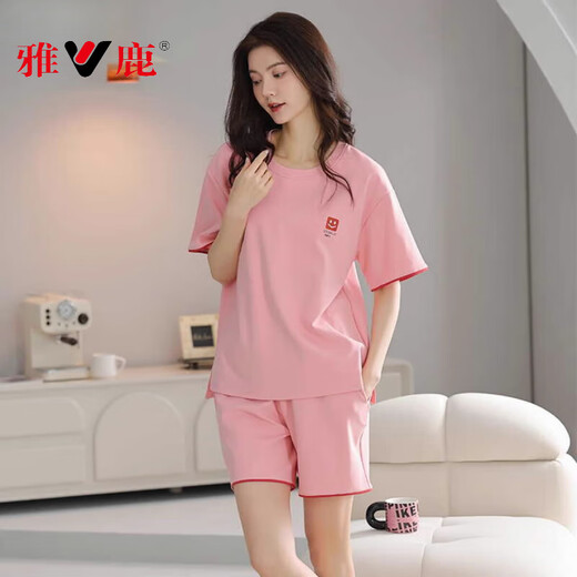 雅鹿2025年新款睡衣女夏季纯棉短袖甜美休闲运动家居服套装 Z9859 2XL 【建议140-160斤穿】